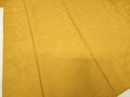 平和屋着物●上質な色無地 花尽くし地紋 山吹茶色 正絹 逸品 AABE2496ck