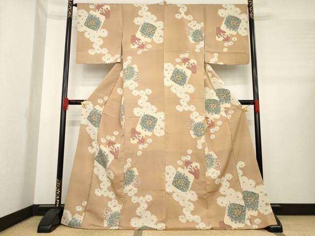平和屋着物●上質な小紋　色紙重ね花文　菊　ロング丈　正絹　逸品　AABE2499ck
