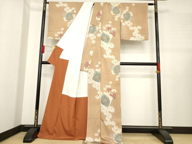 平和屋着物●上質な小紋　色紙重ね花文　菊　ロング丈　正絹　逸品　AABE2499ck