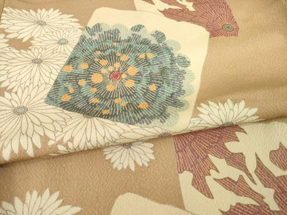 平和屋着物●上質な小紋　色紙重ね花文　菊　ロング丈　正絹　逸品　AABE2499ck