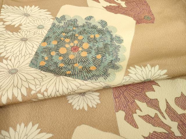 平和屋着物●上質な小紋　色紙重ね花文　菊　ロング丈　正絹　逸品　AABE2499ck