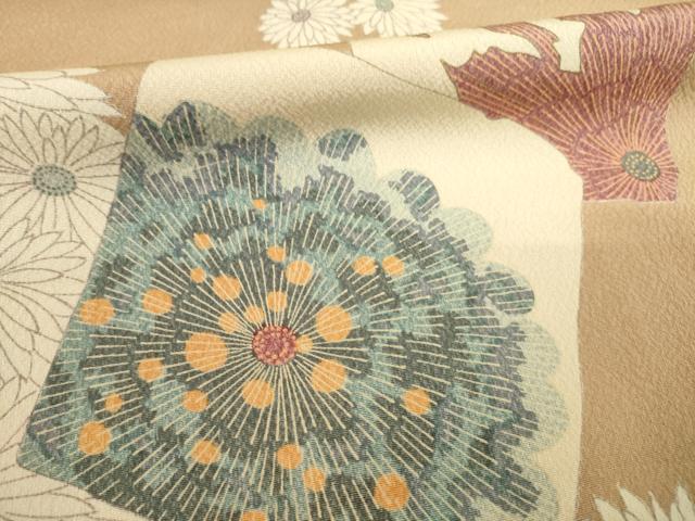 平和屋着物●上質な小紋　色紙重ね花文　菊　ロング丈　正絹　逸品　AABE2499ck