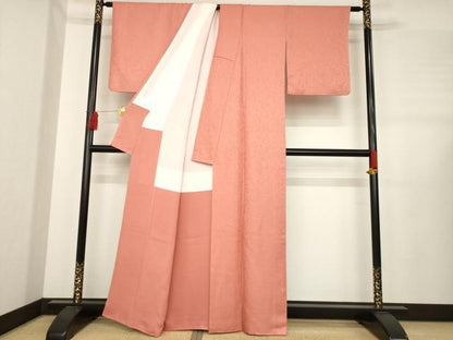 平和屋着物●上質な色無地　真赭色　正絹　逸品　AABE2504ck