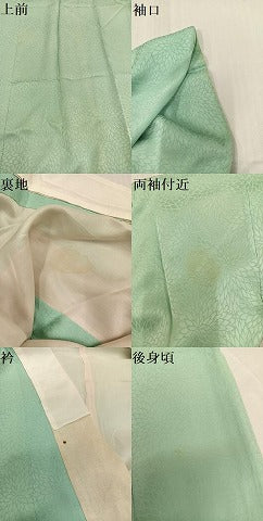 平和屋着物●長襦袢 袷 花地紋 色無地 山葵色 正絹 逸品 AABE2523ph
