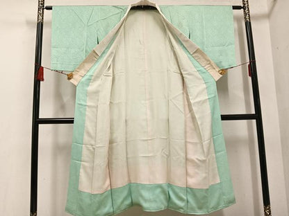 平和屋着物●長襦袢 袷 花地紋 色無地 山葵色 正絹 逸品 AABE2523ph