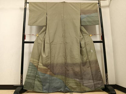 平和屋着物●京の名門 じゅらく謹製 訪問着 聚蚕紬 遠山文 正絹 逸品 AABE2529ph