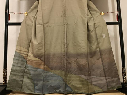 平和屋着物●京の名門 じゅらく謹製 訪問着 聚蚕紬 遠山文 正絹 逸品 AABE2529ph