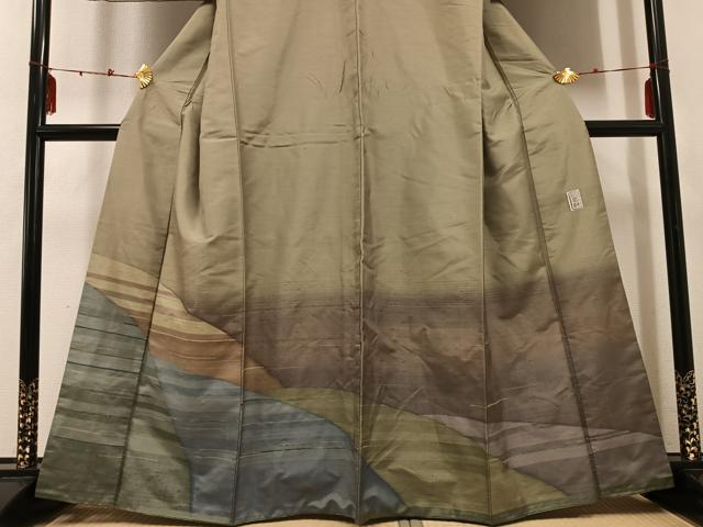 平和屋着物●京の名門 じゅらく謹製 訪問着 聚蚕紬 遠山文 正絹 逸品 AABE2529ph