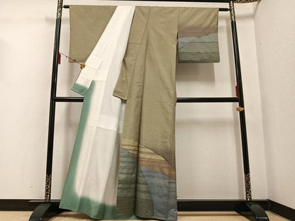 平和屋着物●京の名門 じゅらく謹製 訪問着 聚蚕紬 遠山文 正絹 逸品 AABE2529ph