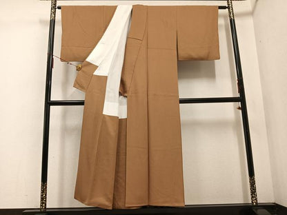 平和屋着物●上質な色無地　丁子染色　正絹　逸品　AABE2531ph