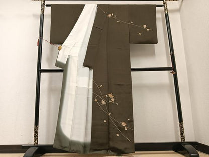 平和屋着物●訪問着　友禅　宝尽くし　海松茶色　金彩　正絹　逸品　AABE2542ph