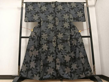 平和屋着物●本場大島紬　一元7マルキ　楓文　正絹　逸品　AABE2577ph