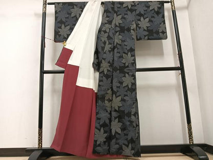 平和屋着物●本場大島紬　一元7マルキ　楓文　正絹　逸品　AABE2577ph