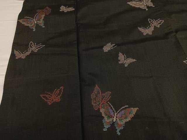 平和屋着物○本場大島紬 訪問着 一元7マルキ 地空き 舞蝶文