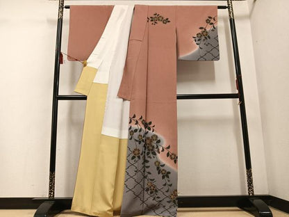平和屋着物●訪問着　枝垂れ花文　暈し染め　金彩　正絹　逸品　AABE2589ph