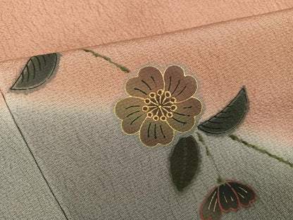 平和屋着物●訪問着　枝垂れ花文　暈し染め　金彩　正絹　逸品　AABE2589ph