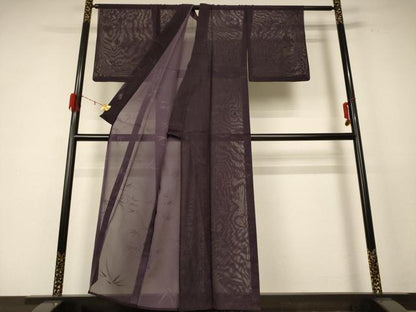 平和屋着物＊夏物 色無地 笹紋紗 黒紅色 正絹 逸品 AABE2609jd