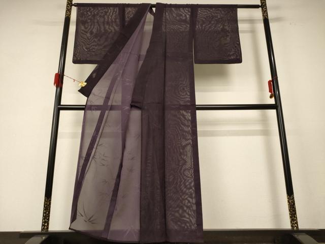 平和屋着物＊夏物 色無地 笹紋紗 黒紅色 正絹 逸品 AABE2609jd