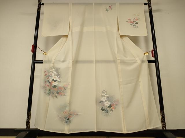 平和屋着物＊夏物 訪問着 絽 友禅 草花文 暈し染め 銀彩 正絹 逸品 AABE2610jd