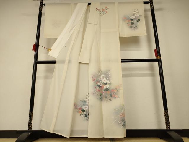 平和屋着物＊夏物 訪問着 絽 友禅 草花文 暈し染め 銀彩 正絹 逸品 AABE2610jd