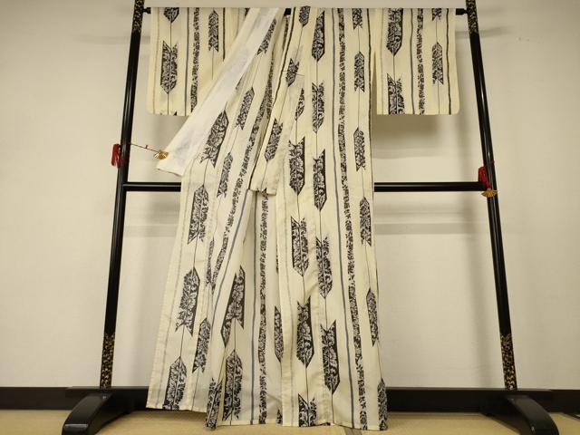 平和屋着物＊夏物 小紋 絽 矢羽草花文 洗える着物 AABE2617jd