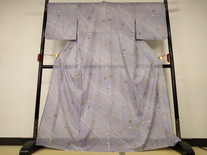 平和屋着物＊夏物　小紋　絽　草花文　洗える着物　AABE2619jd