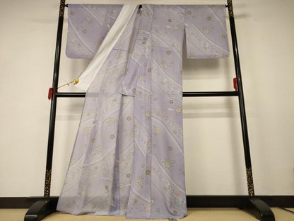 平和屋着物＊夏物　小紋　絽　草花文　洗える着物　AABE2619jd