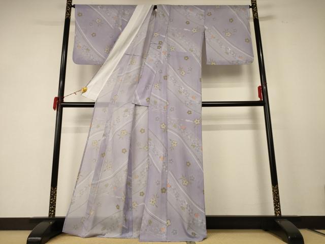 平和屋着物＊夏物　小紋　絽　草花文　洗える着物　AABE2619jd