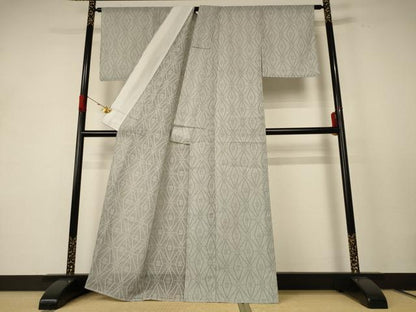平和屋着物＊夏物　小紋　紗　幾何学文様　洗える着物　AABE2621jd