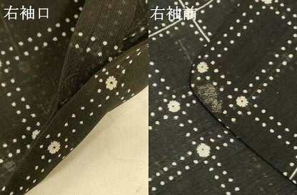 平和屋着物＊夏物 小紋 紗 格子 暈し染め 黒地 洗える着物 AABE2625jd