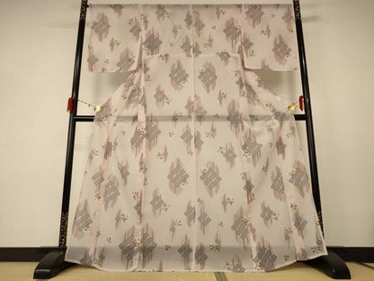 平和屋着物＊夏物 小紋 紗 幾何学花文 洗える着物 AABE2626jd