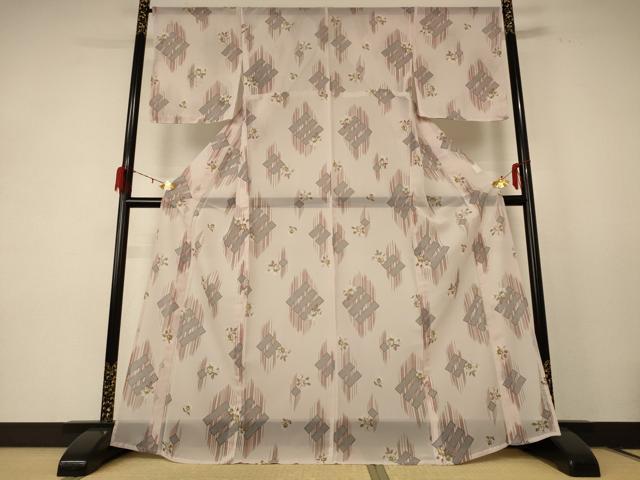 平和屋着物＊夏物 小紋 紗 幾何学花文 洗える着物 AABE2626jd