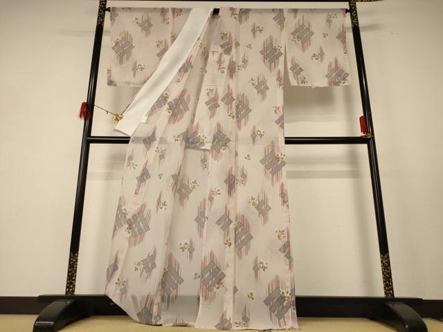 平和屋着物＊夏物 小紋 紗 幾何学花文 洗える着物 AABE2626jd