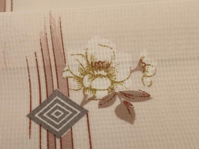 平和屋着物＊夏物 小紋 紗 幾何学花文 洗える着物 AABE2626jd