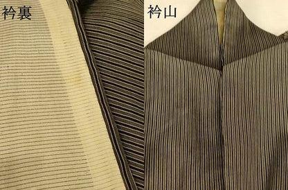 平和屋着物＊夏物 お召 紗 縞 黒地 正絹 逸品 AABE2634jd