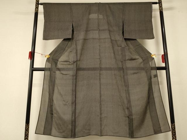 平和屋着物＊夏物　お召　紗　縞　黒地　正絹　逸品　AABE2634jd 平和屋着物＊夏物 お召 紗 縞 黒地 正絹 逸品 AABE2634jd