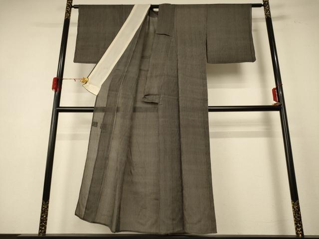 平和屋着物＊夏物　お召　紗　縞　黒地　正絹　逸品　AABE2634jd 平和屋着物＊夏物 お召 紗 縞 黒地 正絹 逸品 AABE2634jd