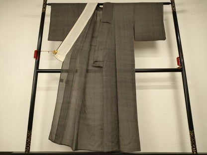 平和屋着物＊夏物 お召 紗 縞 黒地 正絹 逸品 AABE2634jd