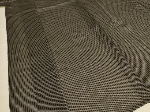 平和屋着物＊夏物 お召 紗 縞 黒地 正絹 逸品 AABE2634jd
