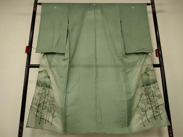 平和屋着物＊夏物　色留袖　絽　風景文　銀糸　正絹　逸品　AABE2636jd 平和屋着物＊夏物 色留袖 絽 風景文 銀糸 正絹 逸品 AABE2636jd