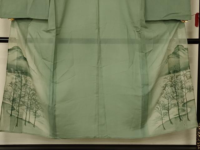平和屋着物＊夏物　色留袖　絽　風景文　銀糸　正絹　逸品　AABE2636jd 平和屋着物＊夏物 色留袖 絽 風景文 銀糸 正絹 逸品 AABE2636jd