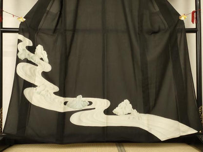 平和屋着物＊夏物 黒留袖 絽 流水文 正絹 逸品 AABE2638jd