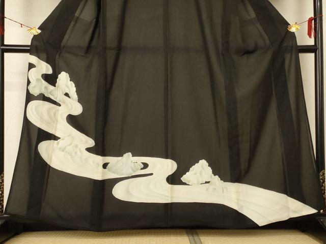 平和屋着物＊夏物 黒留袖 絽 流水文 正絹 逸品 AABE2638jd