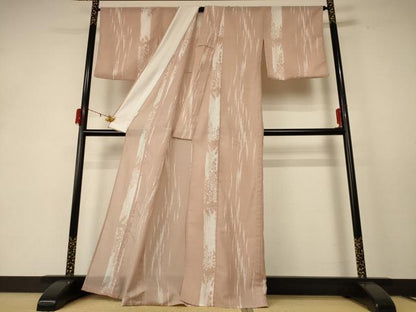平和屋着物＊夏物 小紋 紅梅 草花シルエット 洗える着物 AABE2640jd
