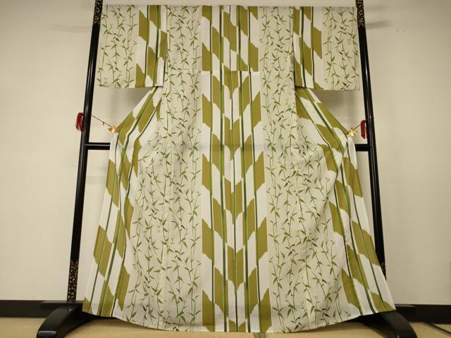 平和屋着物＊夏物 小紋 紅梅 笹竹文 洗える着物 AABE2642jd