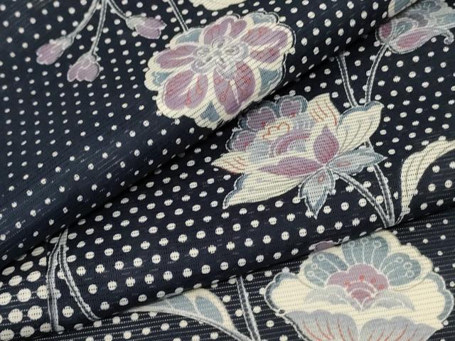 平和屋着物＊夏物 小紋 絽 更紗花文 洗える着物 AABE2644jd