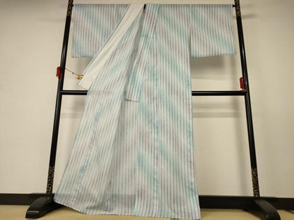 平和屋着物＊夏物 小紋 絽 縞 洗える着物 AABE2648jd