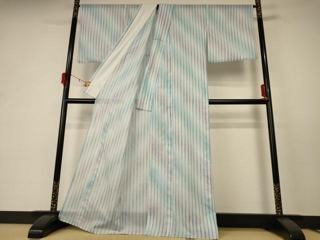 平和屋着物＊夏物 小紋 絽 縞 洗える着物 AABE2648jd