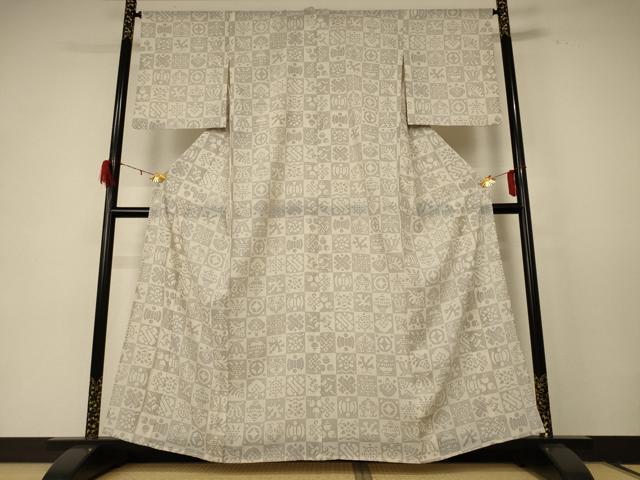 平和屋着物＊夏物 小紋 紗 幾何学文様 洗える着物 AABE2649jd