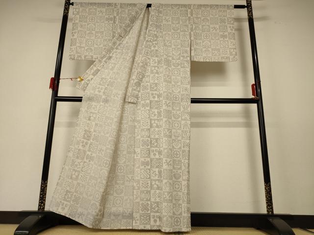 平和屋着物＊夏物 小紋 紗 幾何学文様 洗える着物 AABE2649jd